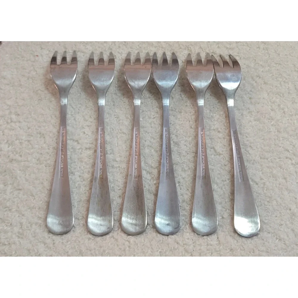 Set of 6 Leonard Silver OLD ROCKPORT Seafood Cocktail Appetizer Forks 5.25in